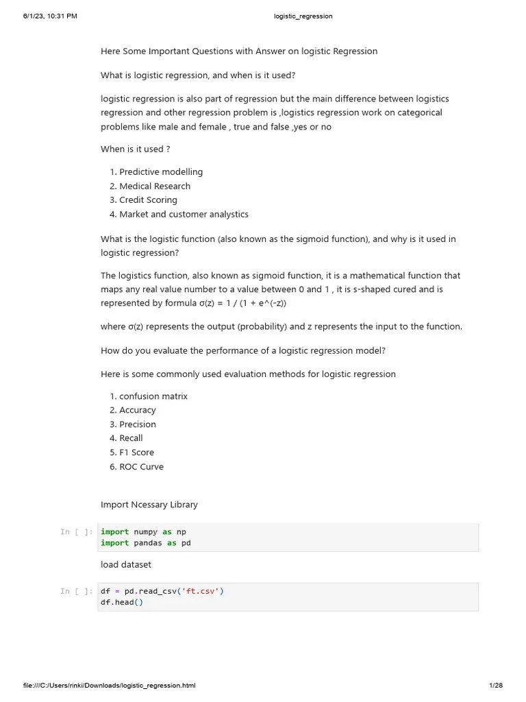 Logistic Regression | PDF | Receiver Operating Characteristic | Regression Analysis