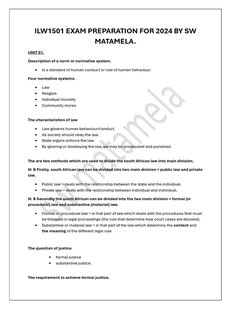 Ilw1501 Exam Preparation 2024 Pdf Rights Justice