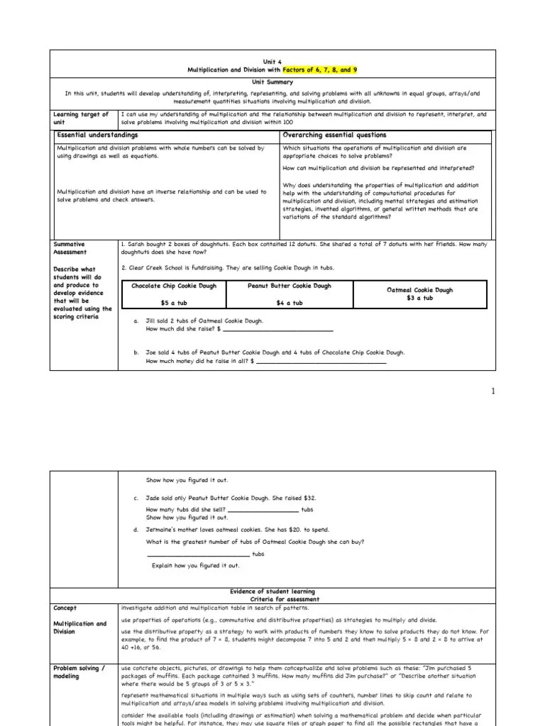 Grade 3 Unit 4 Scope And Sequence | PDF | Multiplication | Matrix ...
