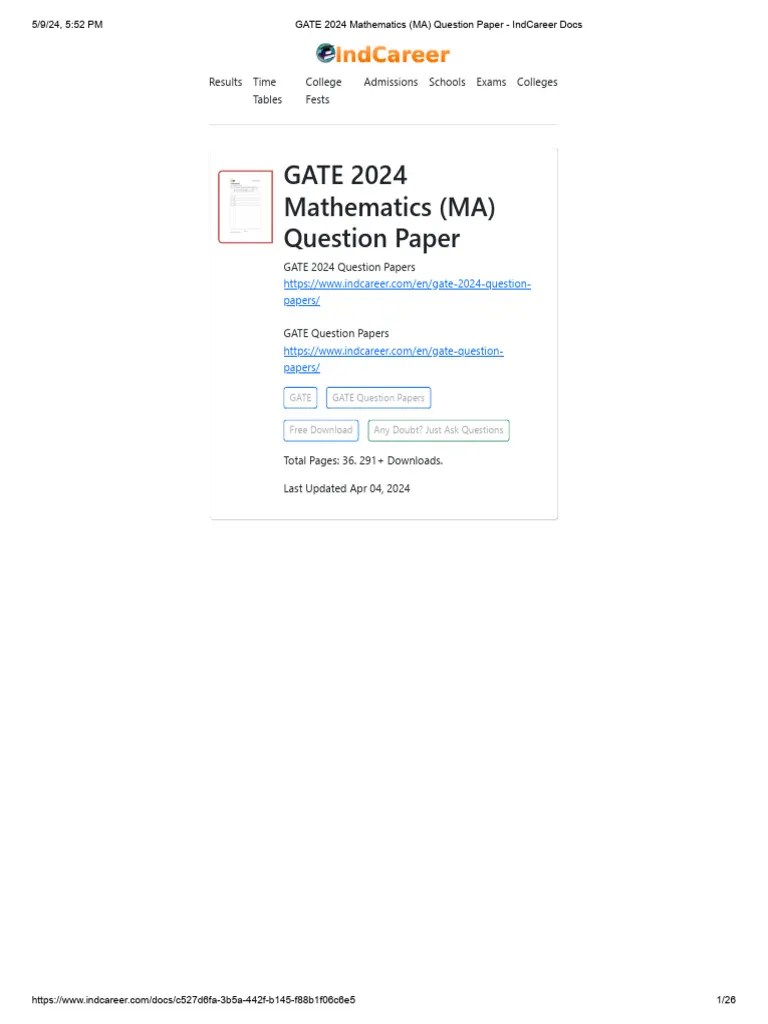 Gate 2024 Mathematics Question Paper Pdf Science Qualifications