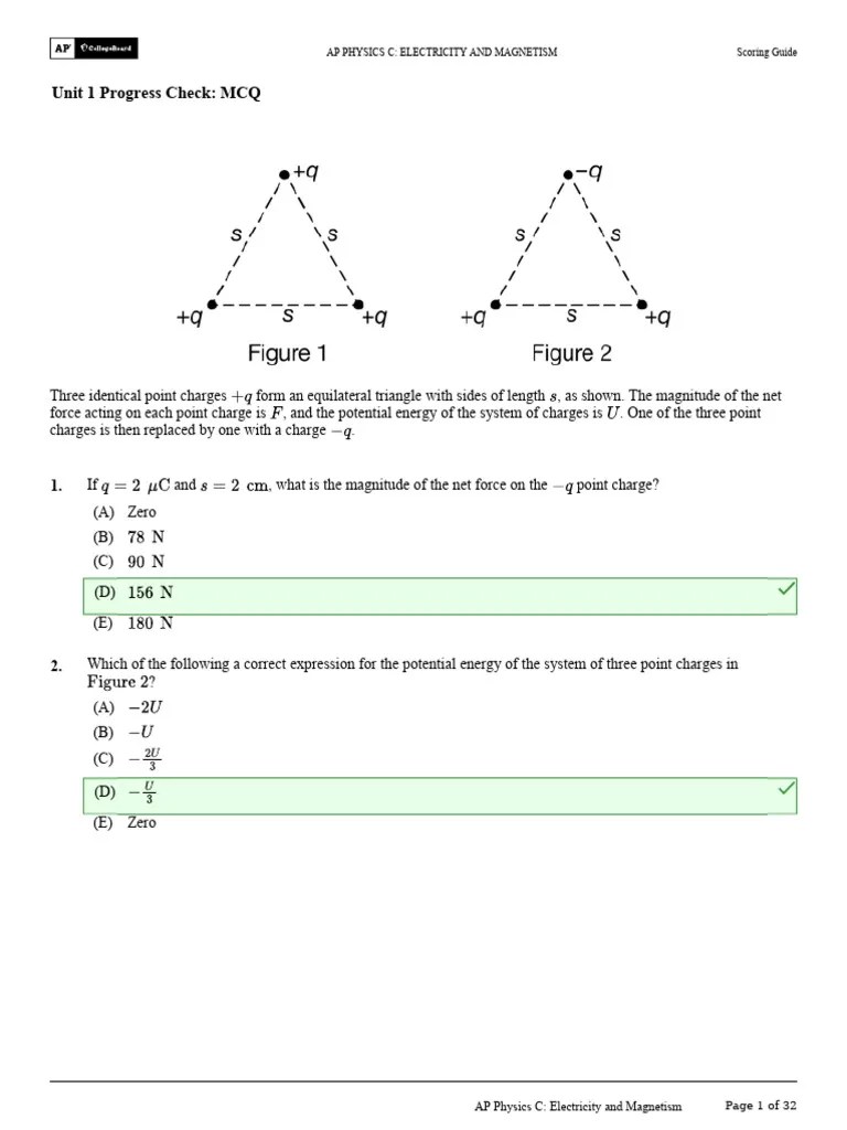 Unit 1 Progress Check MCQ | PDF | Electric Field | Electricity