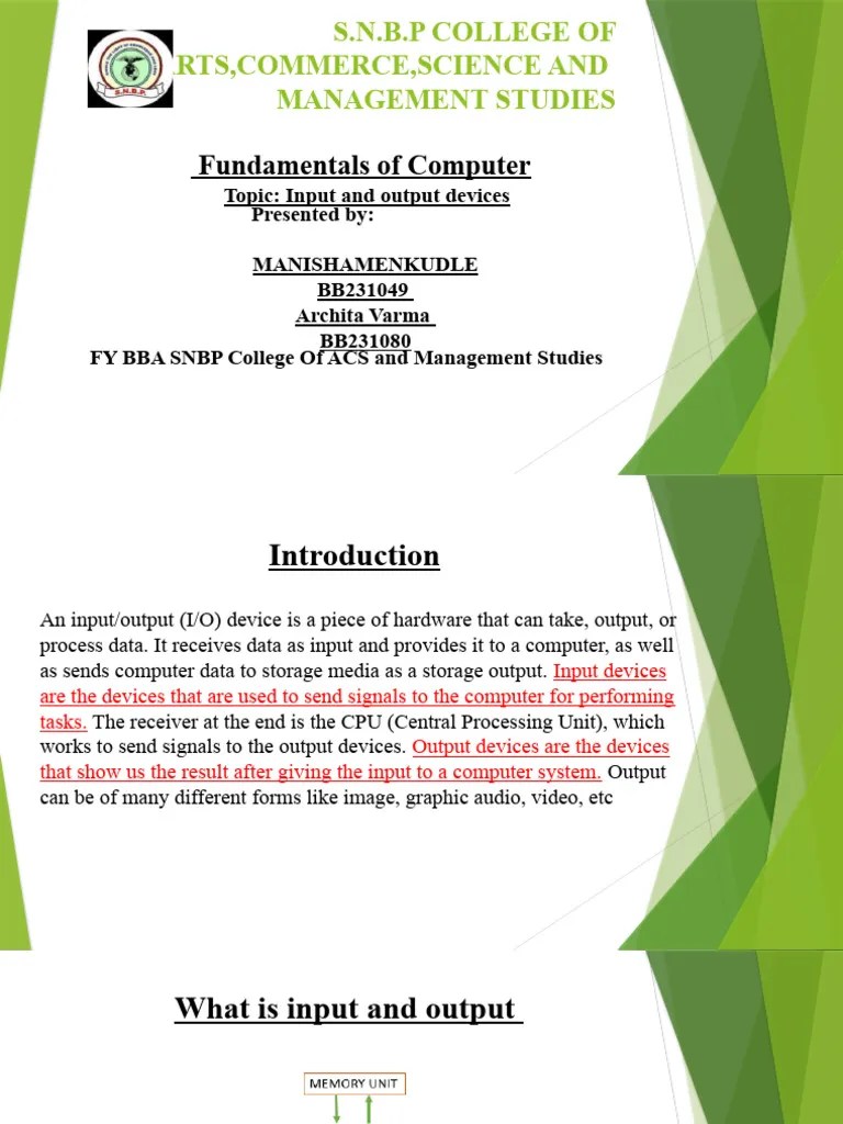 Fundamentals Of Computer Archita Varma Input And Output Device ...