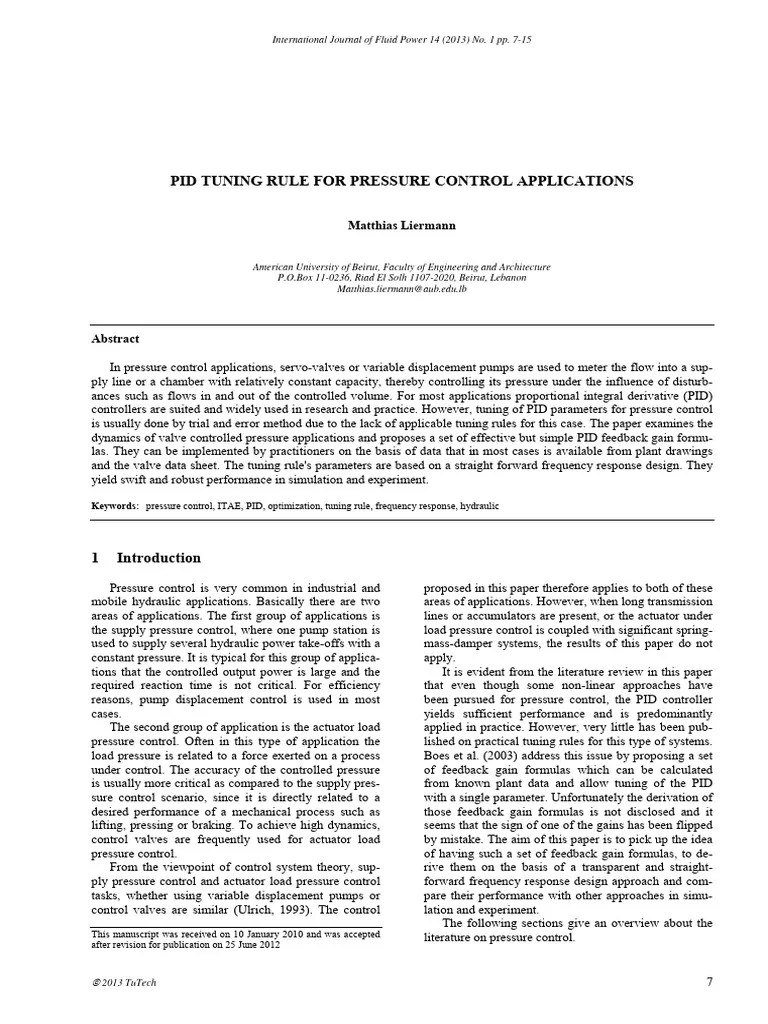 Pid Tuning Rule For Pressure Control Applications | PDF | Control ...