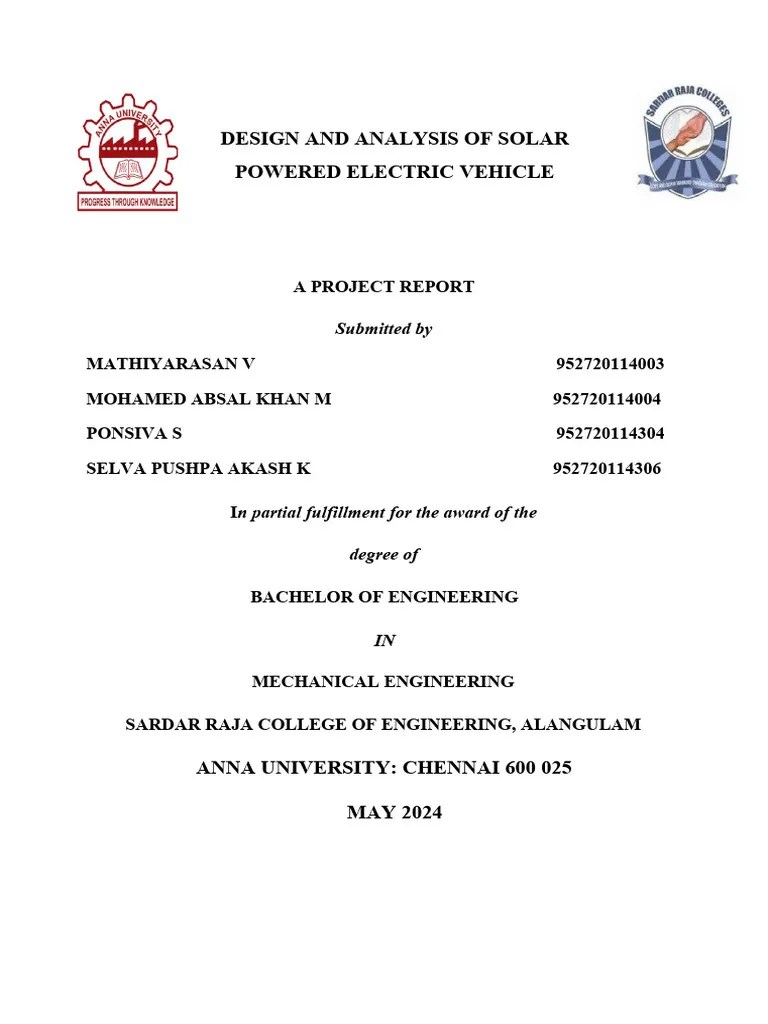 Design And Fabrication Of Solar Powered Electric Vehicle Final | PDF ...