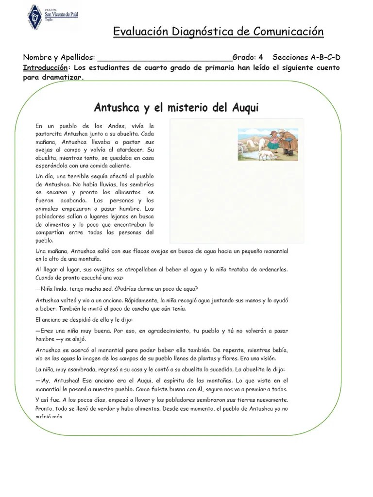 Evaluacion Diagnostica De Comunicacion 4 Grado 1 | PDF | Metodología De Encuesta