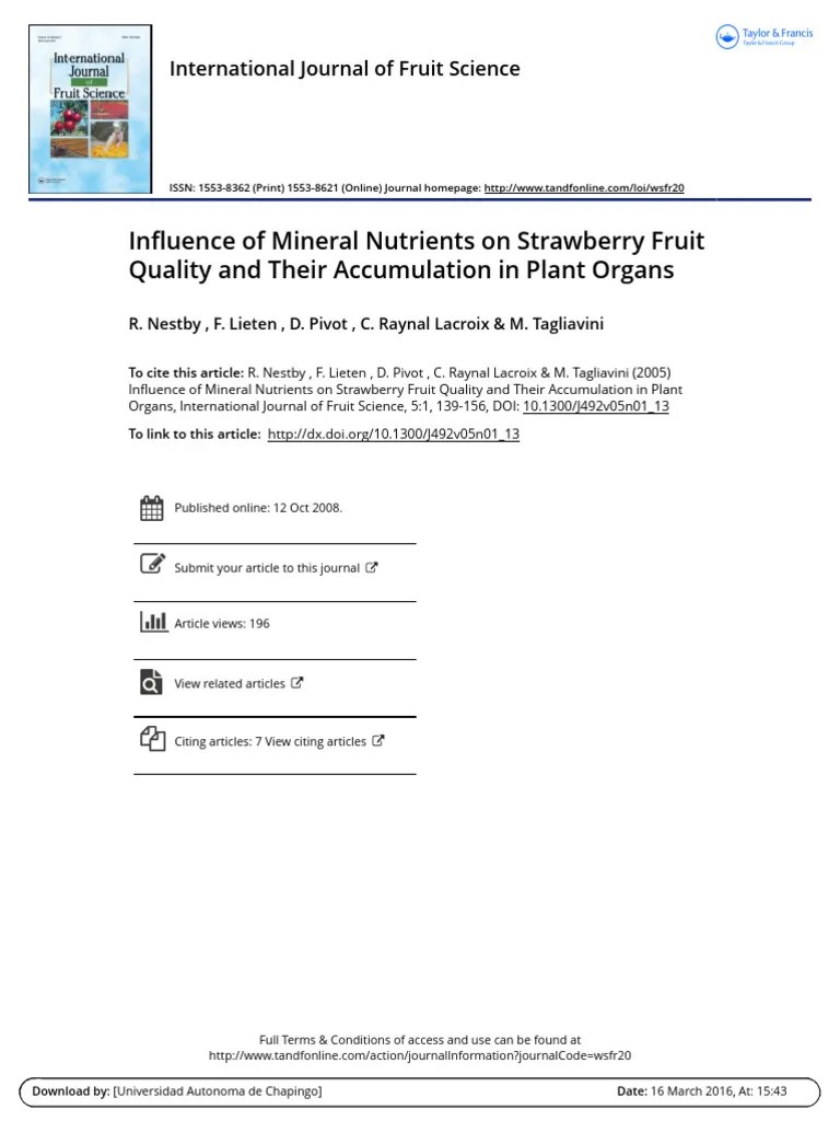 Influence Of Mineral Nutrients On Strawberry Fruit Quality And Their Accumulation In Plant ...