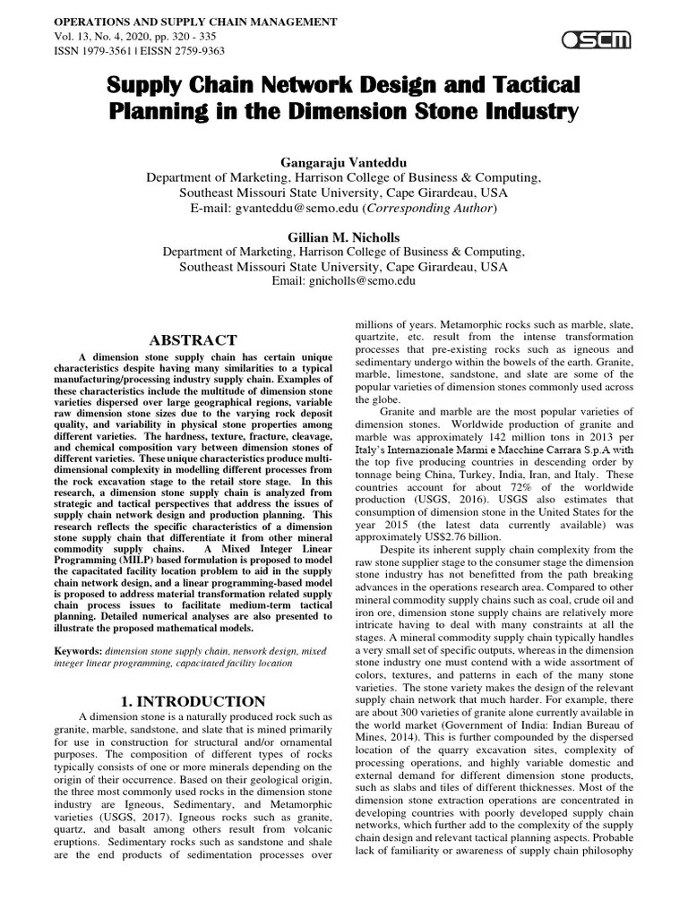 Supply Chain Network Design And Tactical Planning In The Dimension ...
