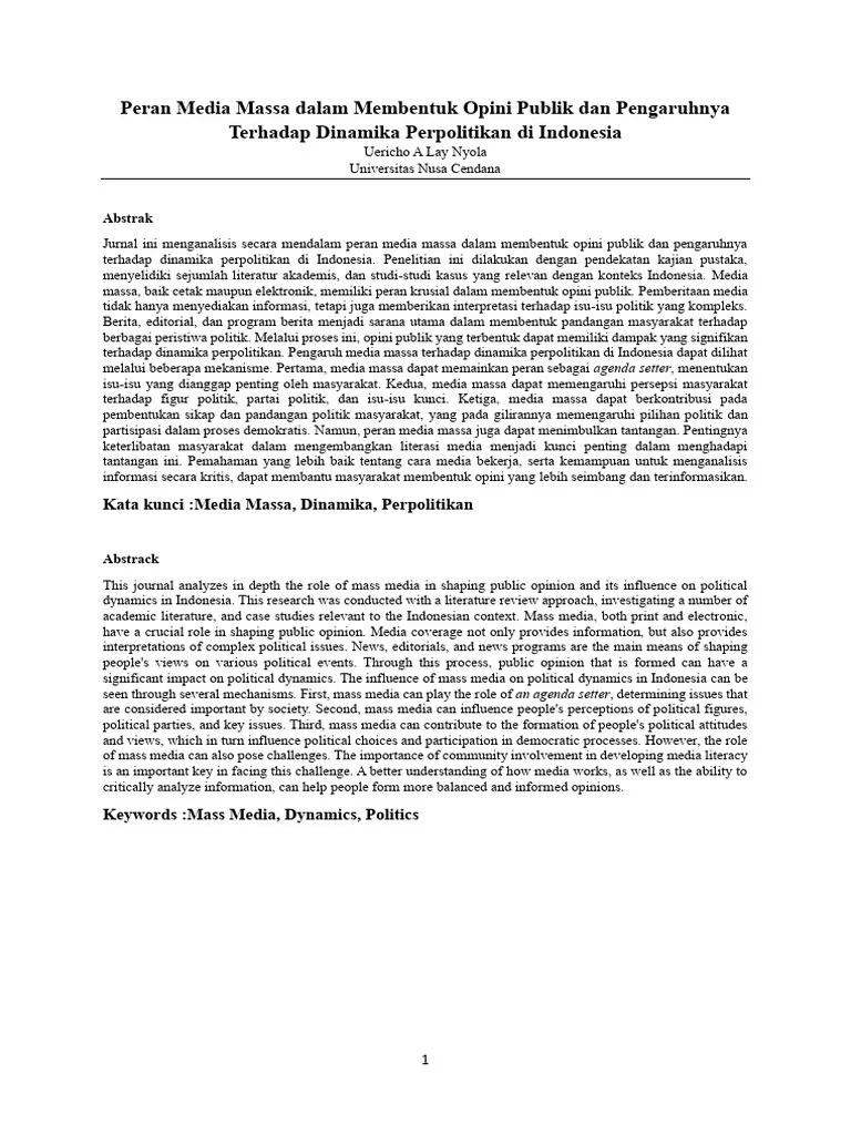 Peran Media Massa Dalam Membentuk Opini Publik Dan Pengaruhnya Terhadap ...
