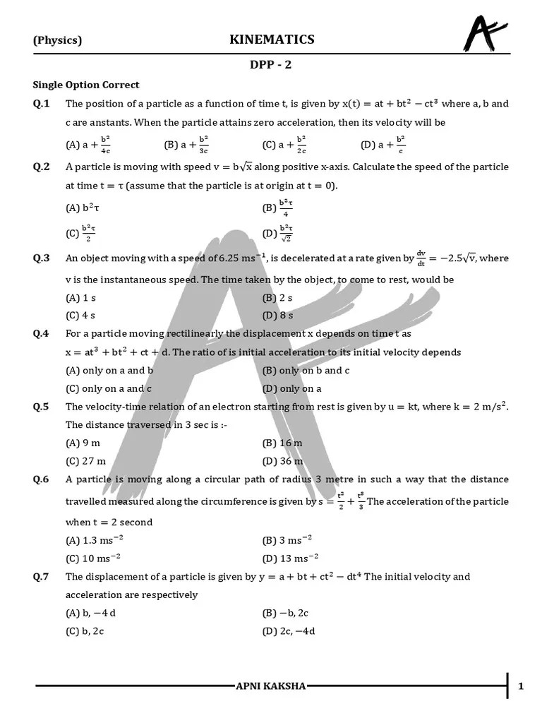 DPP - 02 - Kinematics | Download Free PDF | Velocity | Acceleration