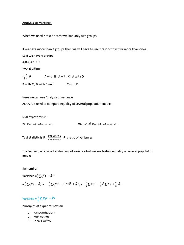 Analysis Of Variance | Download Free PDF | Analysis Of Variance | Data ...