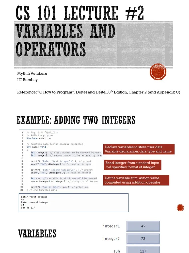 Lecture2 Variables Operators | PDF | Data Type | Integer (Computer Science)