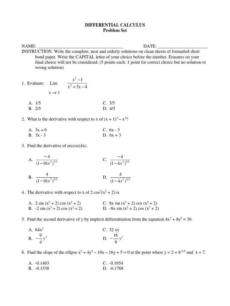 Differential Calculus Problem Set | Download Free PDF | Derivative ...
