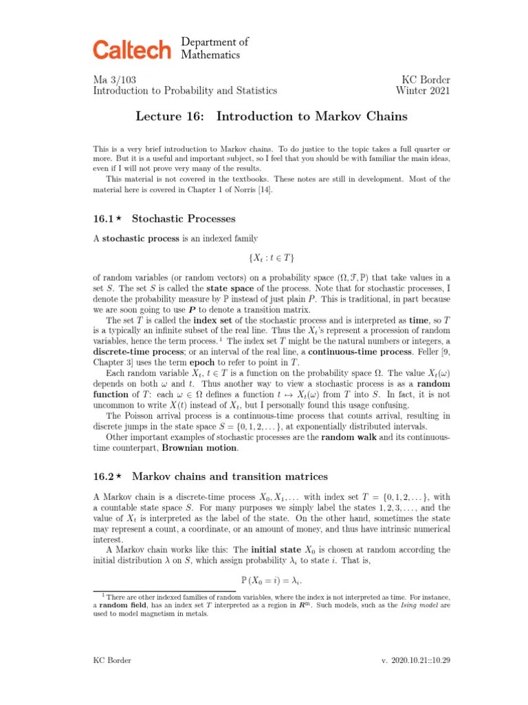 Introduction To Markov Chains | PDF | Stochastic Process | Markov Chain
