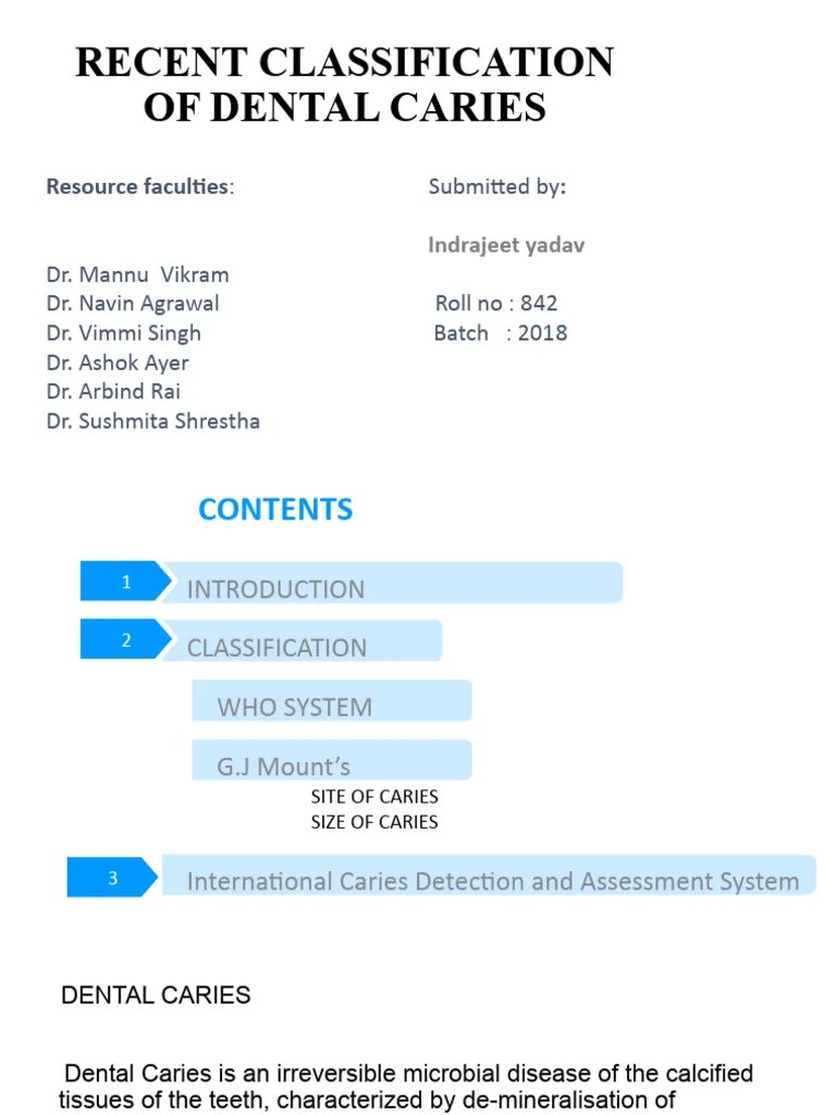 842 Recent Classification Of Dental Caries . 6 | PDF | Tooth Enamel ...