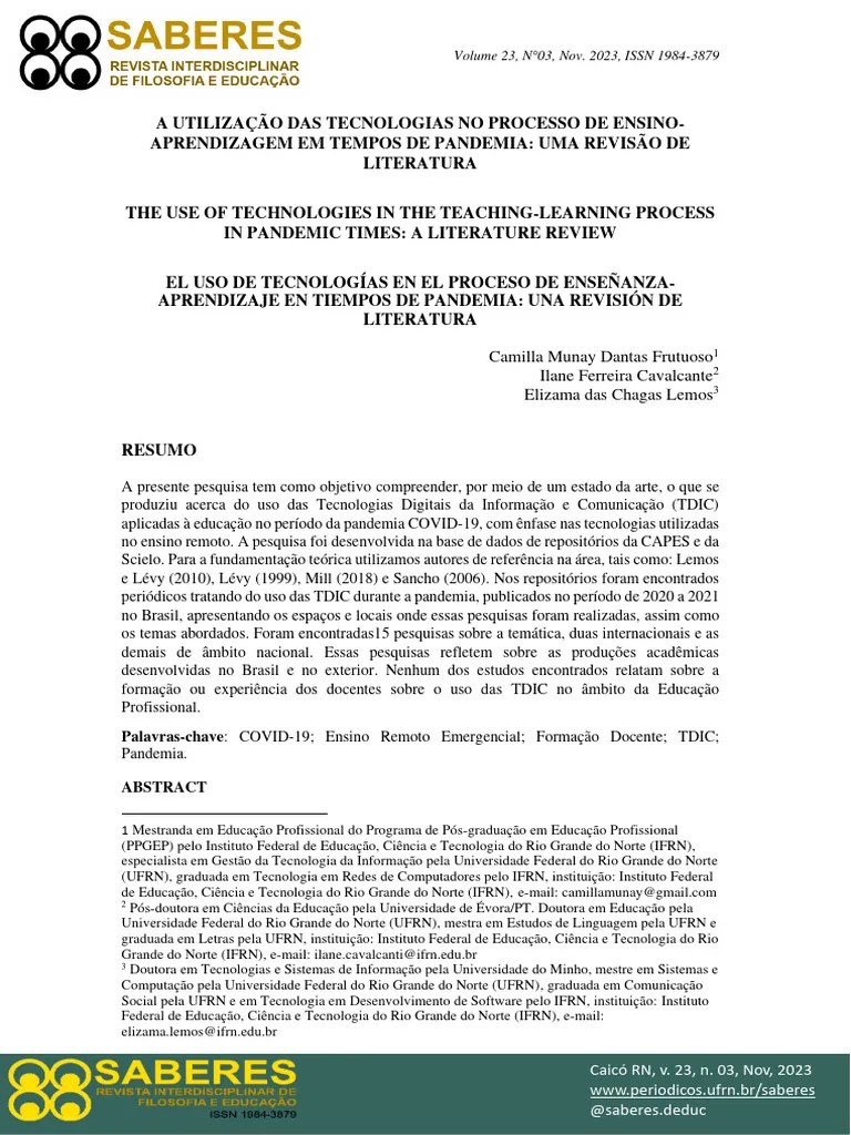 A Utilização Das Tecnologias No Processo De Ensino-Aprendizagem Em Tempos De Pandemia | PDF ...