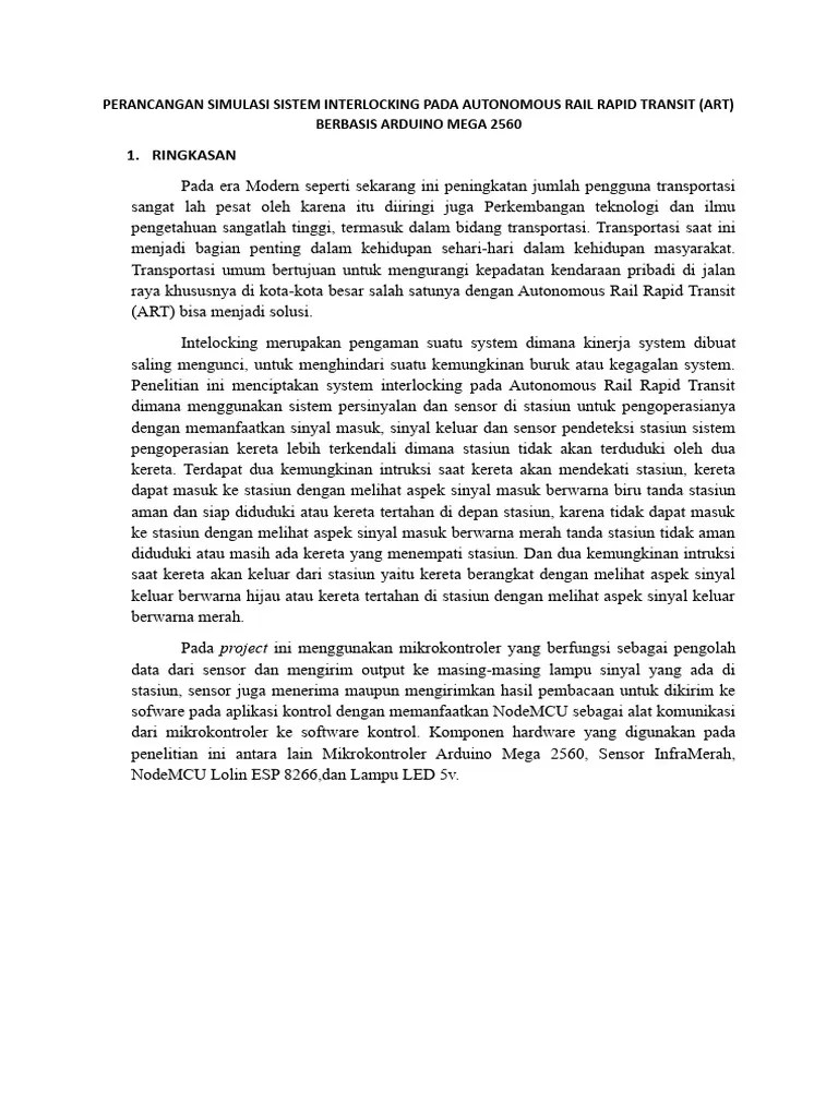 PERANCANGAN SIMULASI SISTEM INTERLOCKING PADA AUTONOMOUS RAIL RAPID TRANSIT | PDF