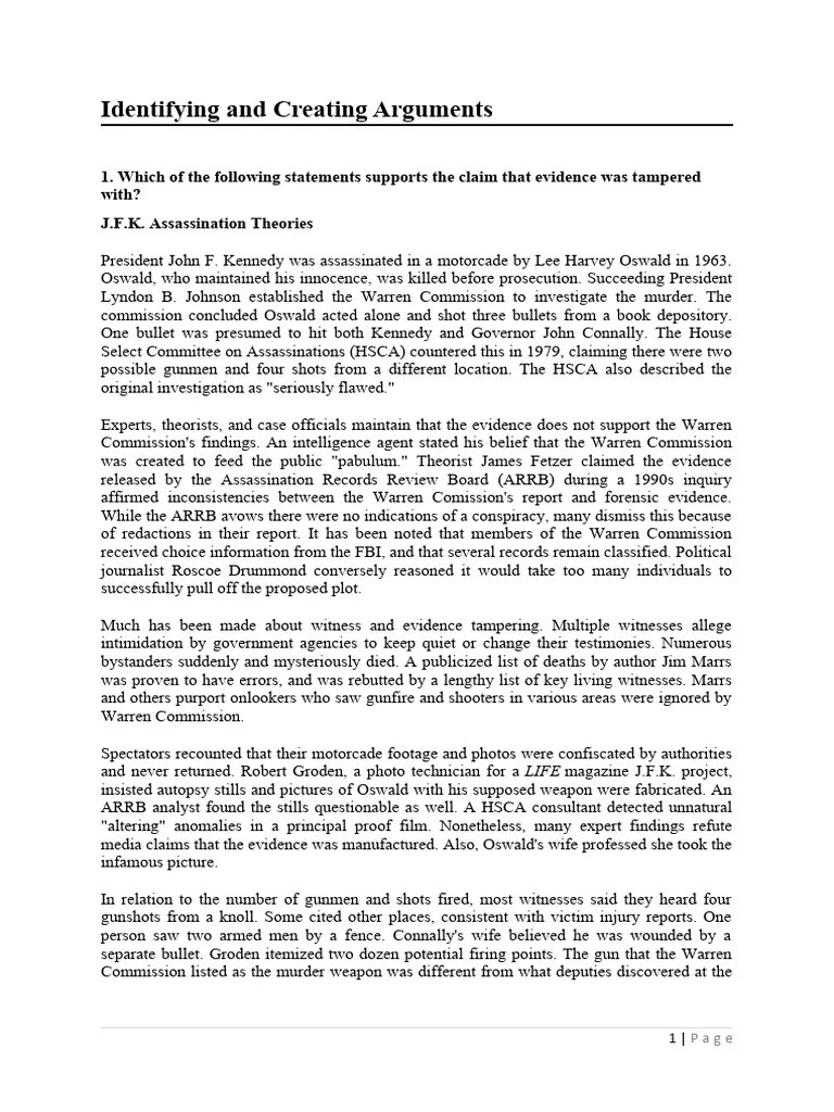 GED TEST Identifying And Creating Arguments | PDF | Loch Ness Monster | Warren Commission