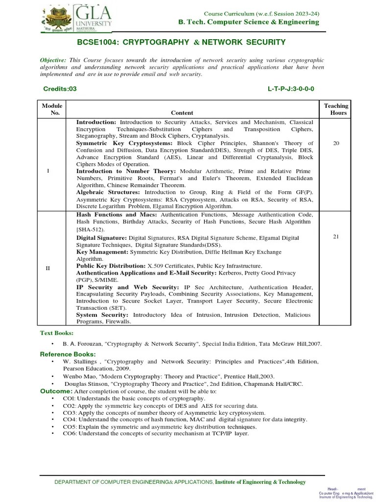 CNS Syllabus | Download Free PDF | Cryptography | Public Key Cryptography