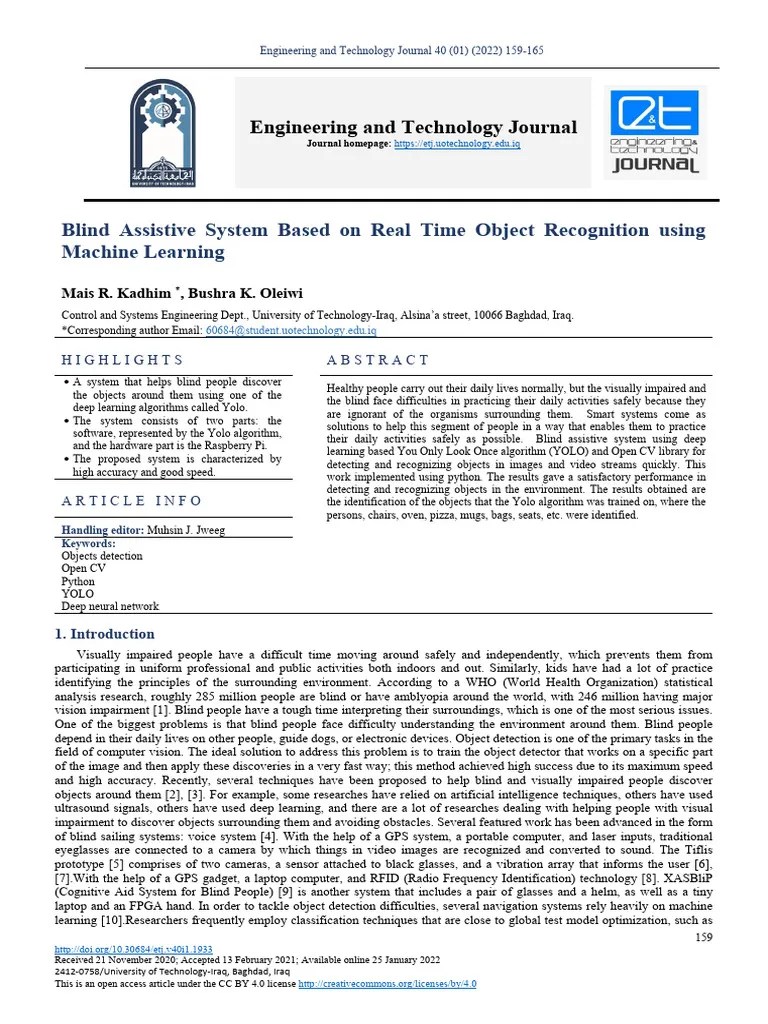 Blind Assistive System Based On Real Time Object Recognition Using ...