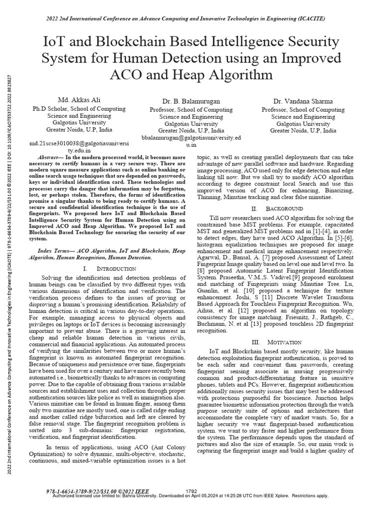 IoT And Blockchain Based Intelligence Security System For Human Detection Using An Improved ACO ...