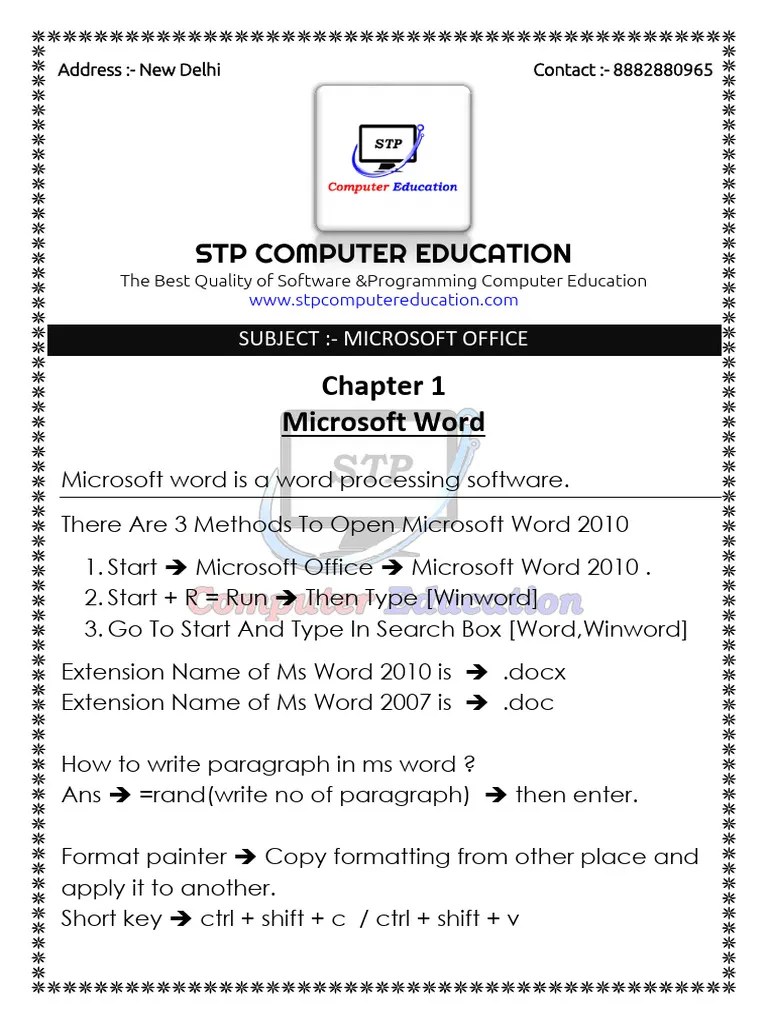 Chapter - 1 Ms Word (Home) | PDF