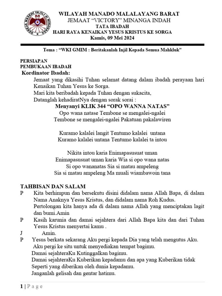 Tata Ibadah Kenaikan Tuhan Yesus Ke Sorga | PDF