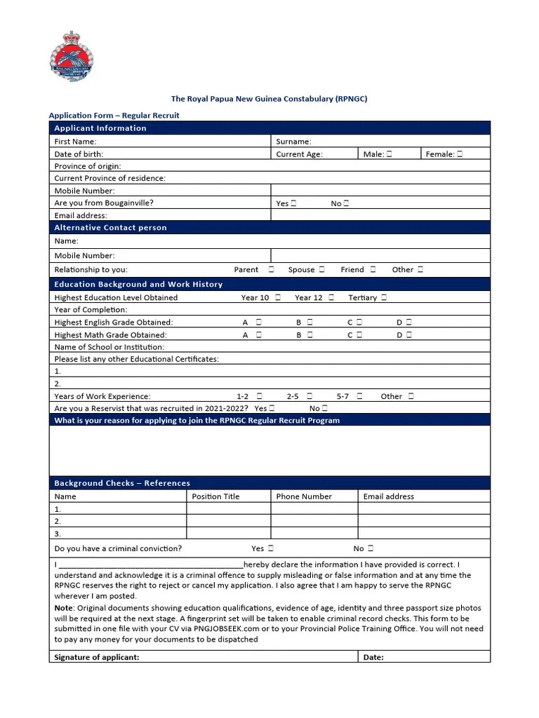 Police Recruitment Application Forms | PDF