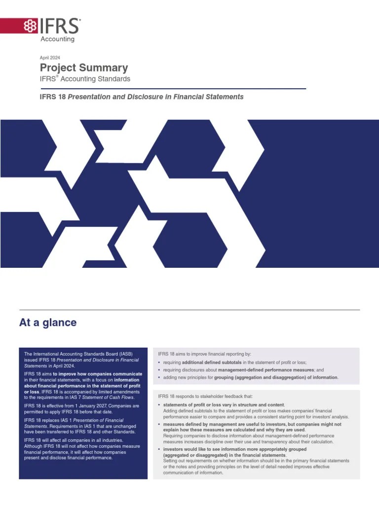 Projectsummary Ifrs18 April2024 | PDF | International Financial ...