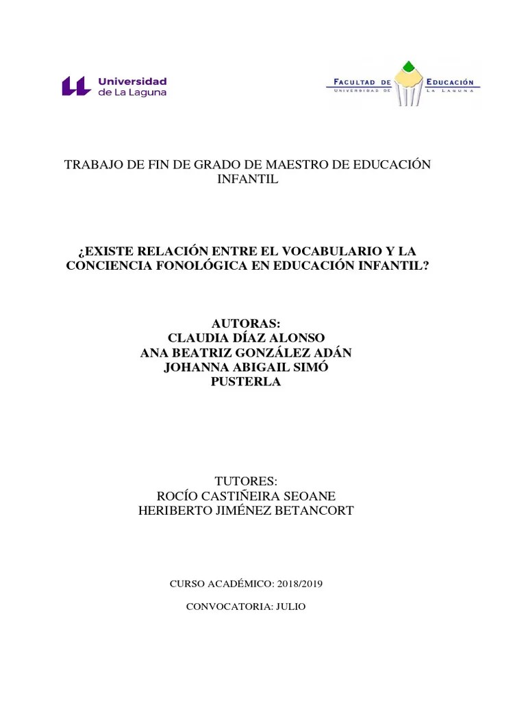 ¿Existe Relacion Entre El Vocabulario Y La Conciencia Fonologica En ...