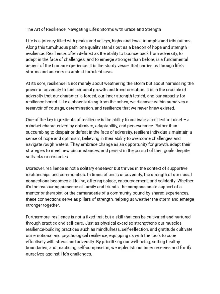 The Art Of Resilience: Navigating Life's Storms With Grace And Strength ...