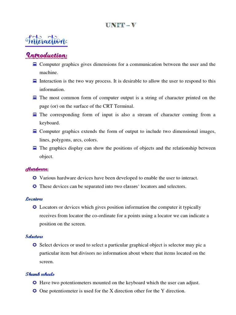 Unit 5 CG | PDF | Input/Output | Computer Graphics