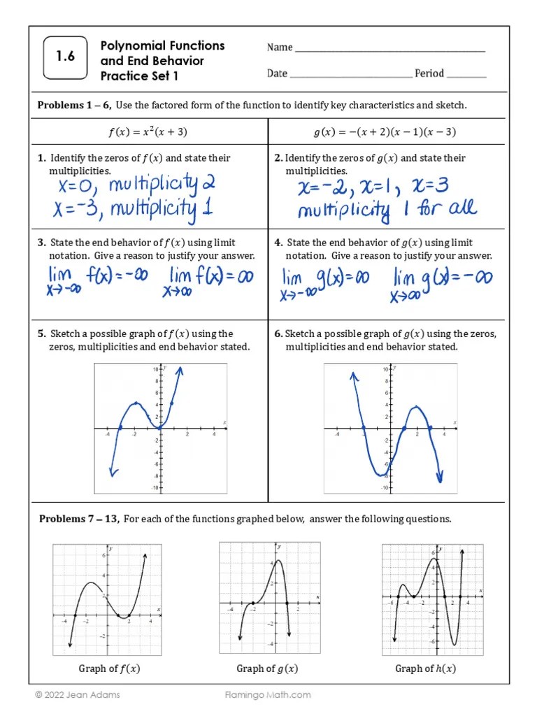 1.6 Practice Key | PDF | Function (Mathematics) | Zero Of A Function