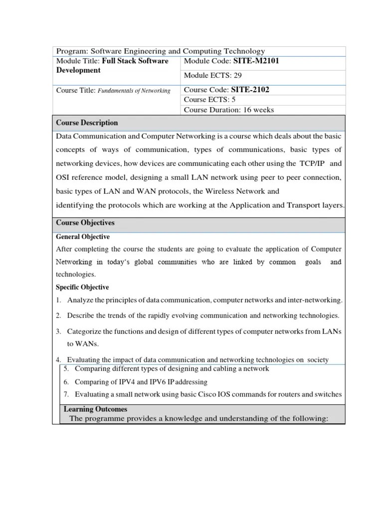 Fundamentals Of Networking Course Outline | Download Free PDF ...