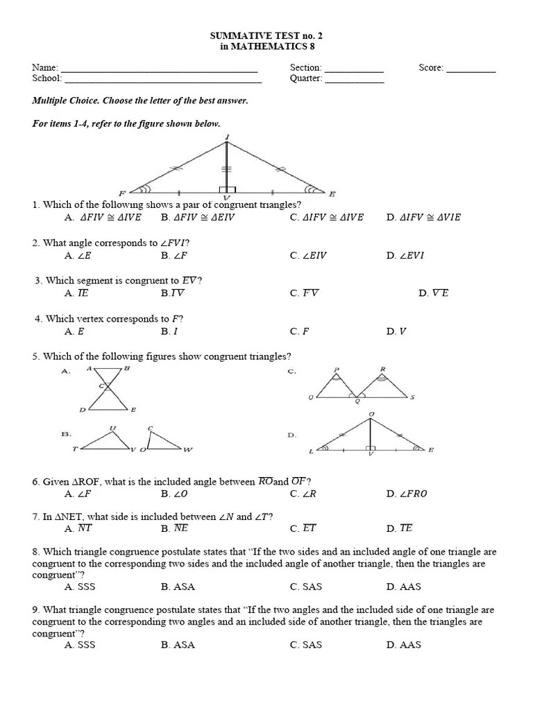 SUMMATIVE TEST No 2 | PDF | Euclidean Plane Geometry | Triangle Geometry