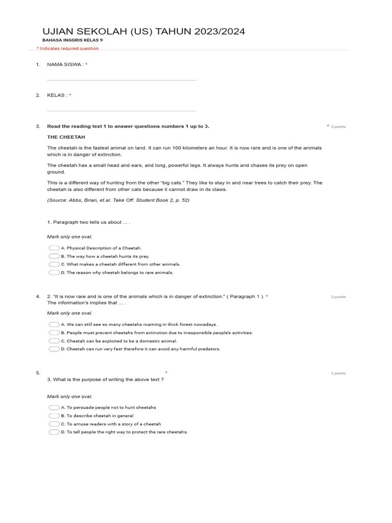 US Bahasa Inggris Kelas 9 - Google Forms | PDF | Komodo Dragon | Teaspoon