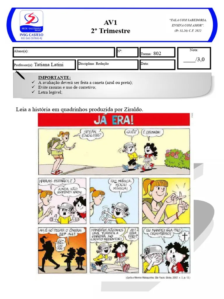 Av2 - Redação - 2º Trimestre - 8º Ano | PDF