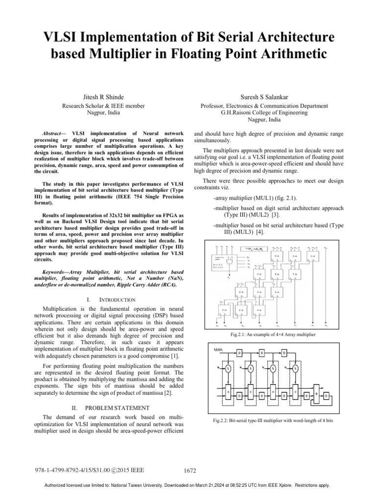 VLSI Implementation Of Bit Serial Architecture Based Multiplier In ...