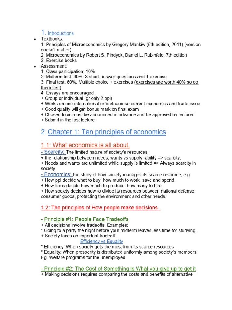 Principles Of Microeconomics Chapter 1 - 10 Principles | PDF ...