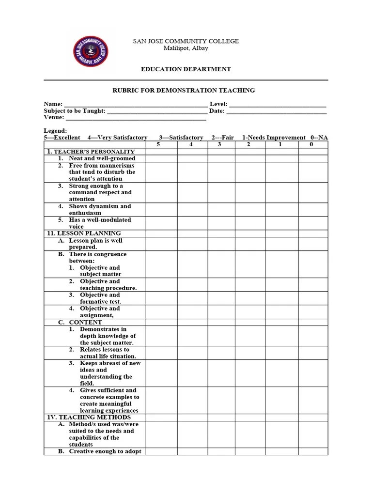 Demo Teaching Rubrics | PDF | Teachers | Teaching Method