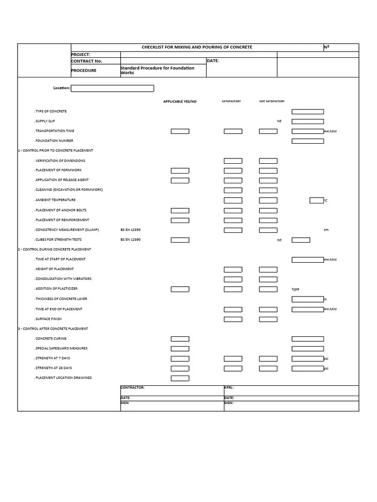 ITP And Checklists For Foundations. | PDF | Concrete | Building Technology