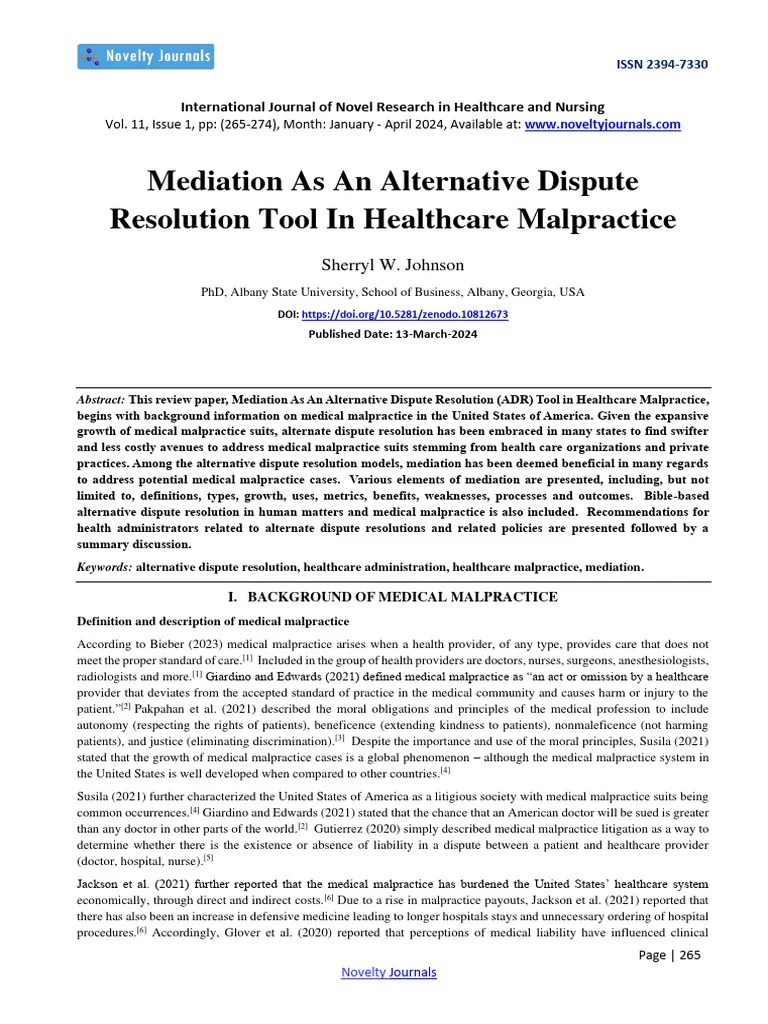 Mediation As An Alternative Dispute Resolution Tool In Healthcare ...