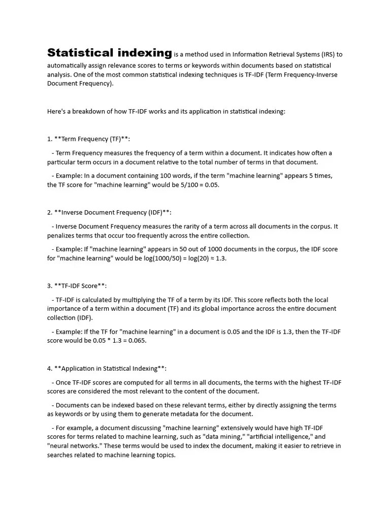 Statistical Indexing Is A Method Used In Information Retrieval Systems ...