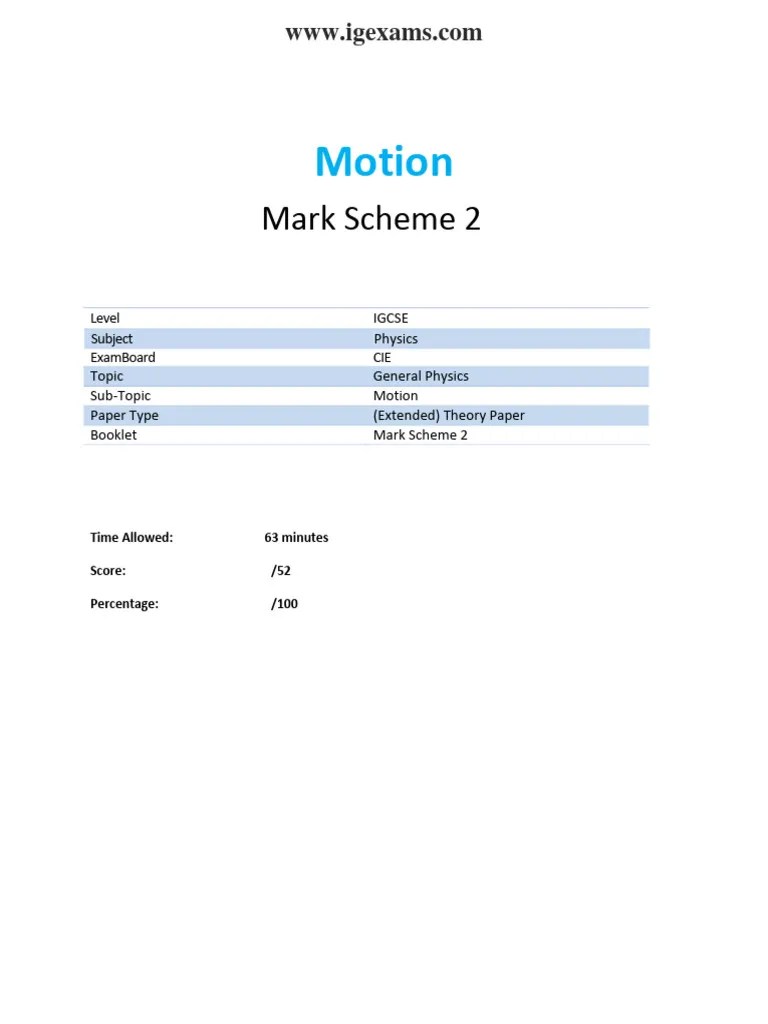 12.2 Motion CIE IGCSE Physics Ext Theory Ms | PDF | Force | Velocity