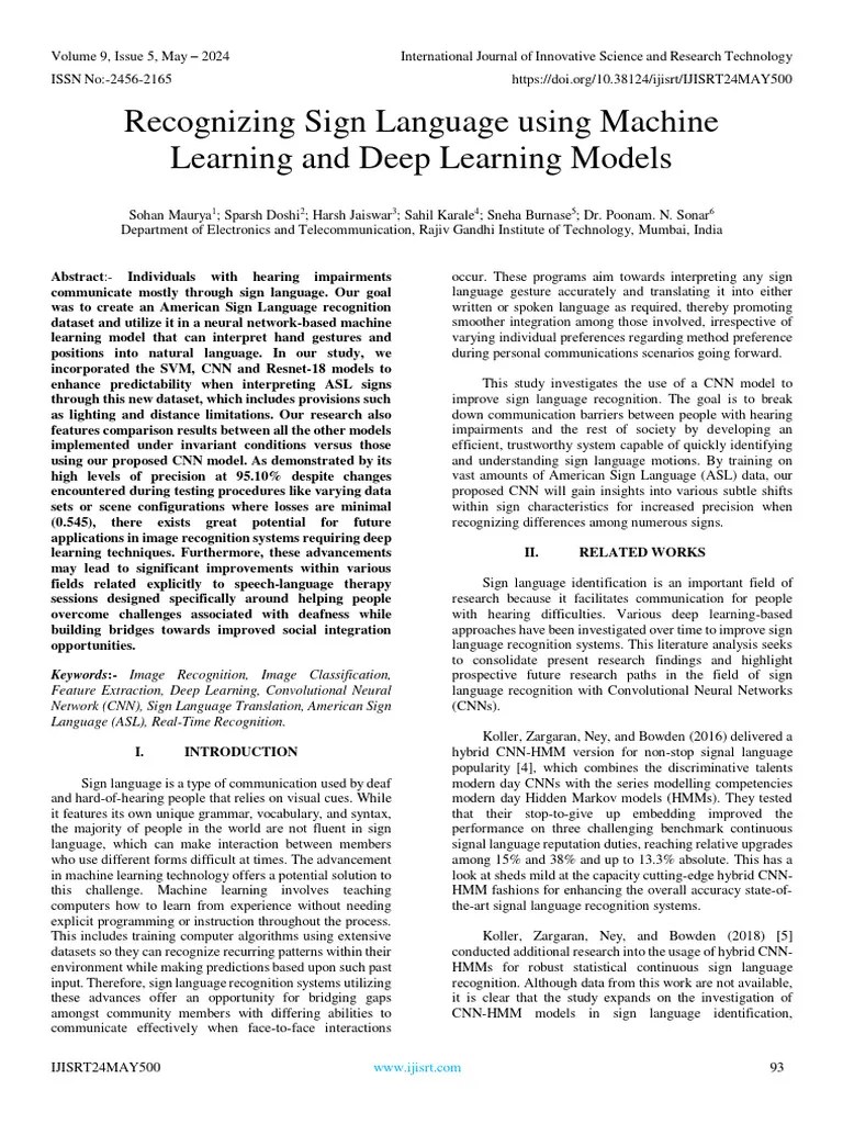 Recognizing Sign Language Using Machine Learning And Deep Learning Models | Download Free PDF ...