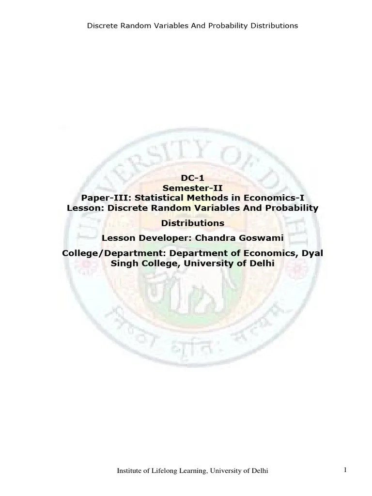 Discrete Random Variables And Probability Distributions Edit | PDF ...