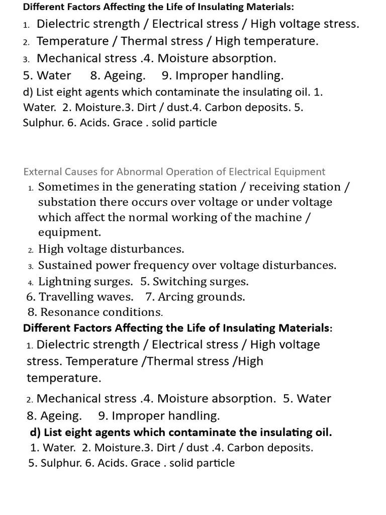 Different Factors Affecting The Life Of Insulating Materials | PDF ...
