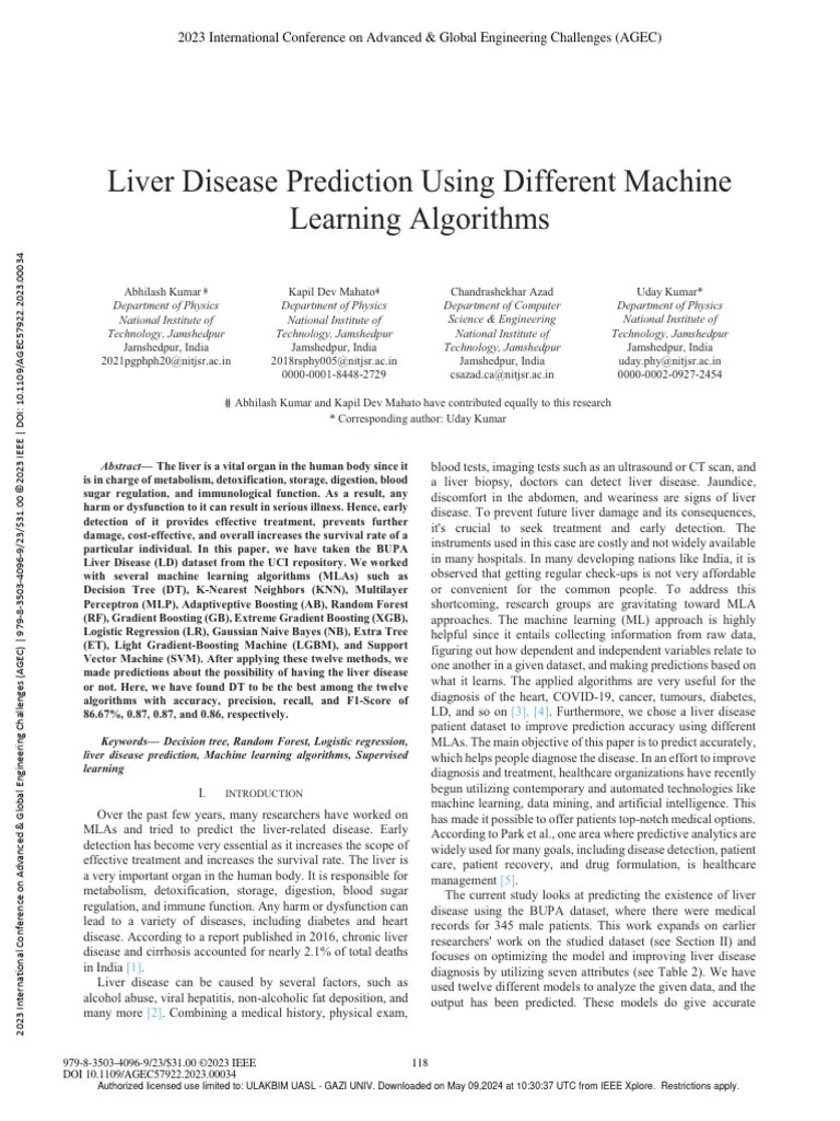 Liver Disease Prediction Using Different Machine Learning Algorithms ...