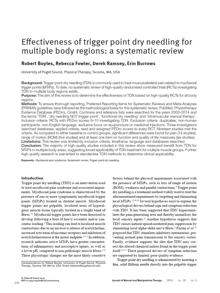 Dry Needling For Multiple Body Regions Systematic Review 2015 | PDF | Myofascial Trigger Point ...