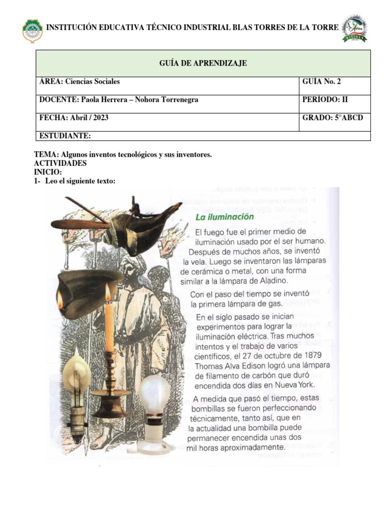GUÍA N°2 La Tecnología 5to Grado | PDF