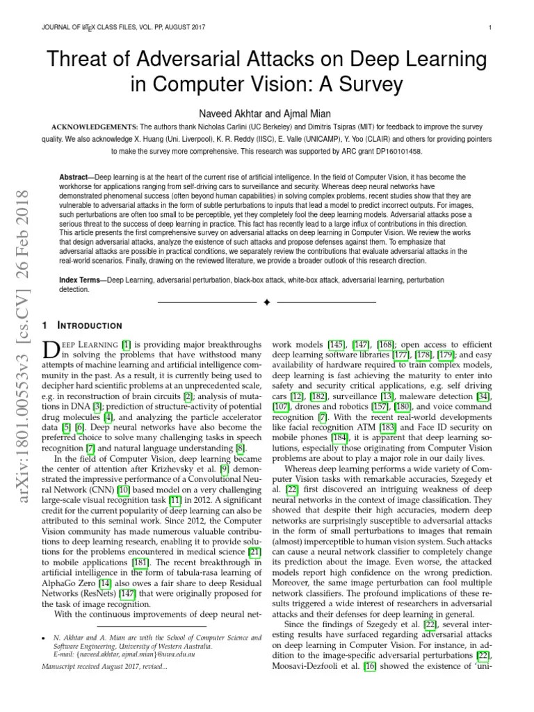 Threat Of Adversarial Attacks On Deep Learning A Survey | PDF | Deep ...